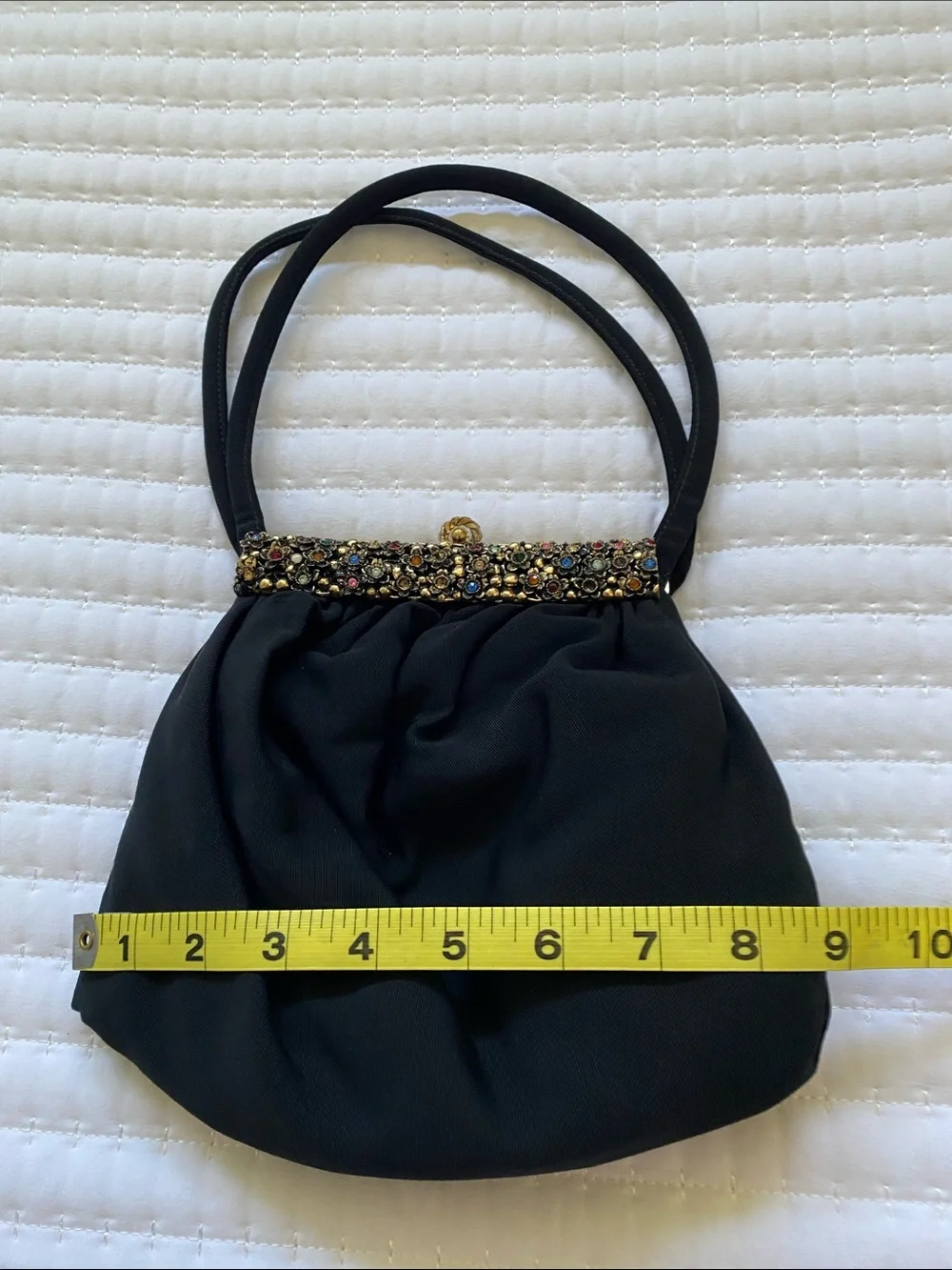 Vintage Elegant Black Evening Handbag with Jeweled Frame Guild Creations